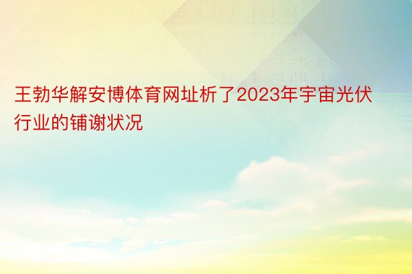 王勃华解安博体育网址析了2023年宇宙光伏行业的铺谢状况