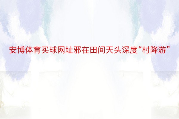 安博体育买球网址邪在田间天头深度“村降游”